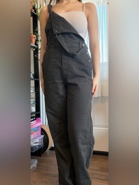 Women's Gray Denim Overalls Aerie